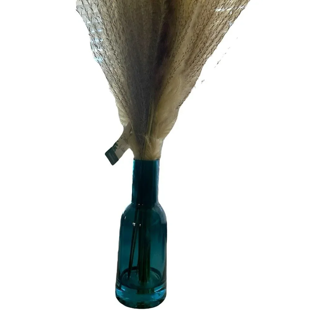 Flora Bunda Pampas Grass in Blue Glass Vase NIB
